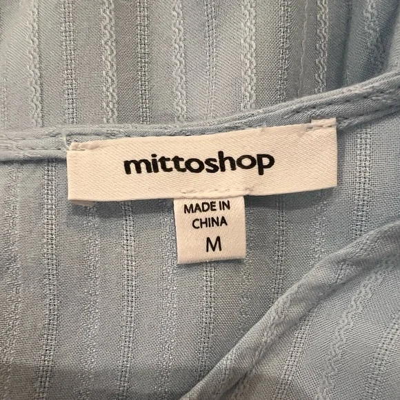 Mittoshop Boho Ruffled Hem Textured Flowy Pastel Blue Long Sleeve Dress Tie - Picture 15 of 16